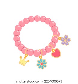 Kids jewelry. Cartoon drawing of bracelet from colorful beads for children isolated on white. Fashion, jewelry concept