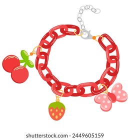 Kids jewelry. Cartoon drawing of bracelet from colorful beads for children isolated on white. Fashion, jewelry concept. Vector illustration