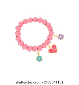 Kids jewelry. Cartoon drawing of bracelet from colorful beads for children isolated on white. Fashion, jewelry concept