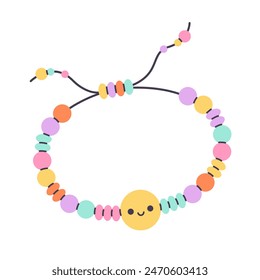 Kids jewelry. Colorful handmade bracelet with plastic beads. Friendship bracelet. Vector illustration in flat style