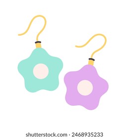 Kids jewelry. Colorful handmade earrings. Vector illustration in flat style