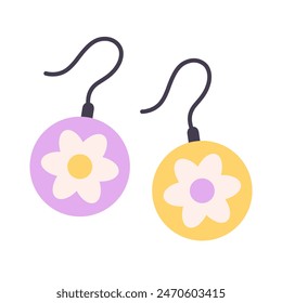 Kids jewelry. Colorful handmade earrings. Vector illustration in flat style