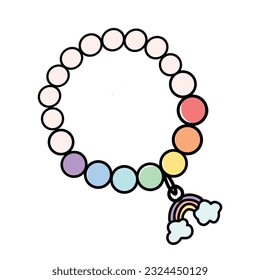 Joyería infantil. Dibujo de pulsera a partir de coloridas cuentas para niños aislados en blanco. Concepto de moda, joyería