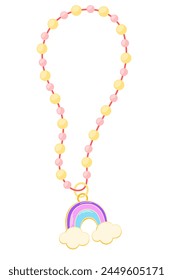 Kids jewelry. Pendant with rainbow for children isolated on white. Fashion, jewelry concept. Vector illustration