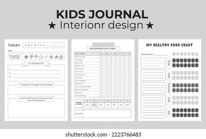 Kids journal notebook page template vector notes, checklist, daily, weekly planner