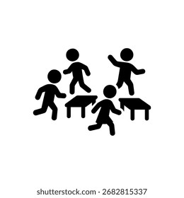 Icono del juego de las cajas de salto de los niños aislado en el fondo blanco 
