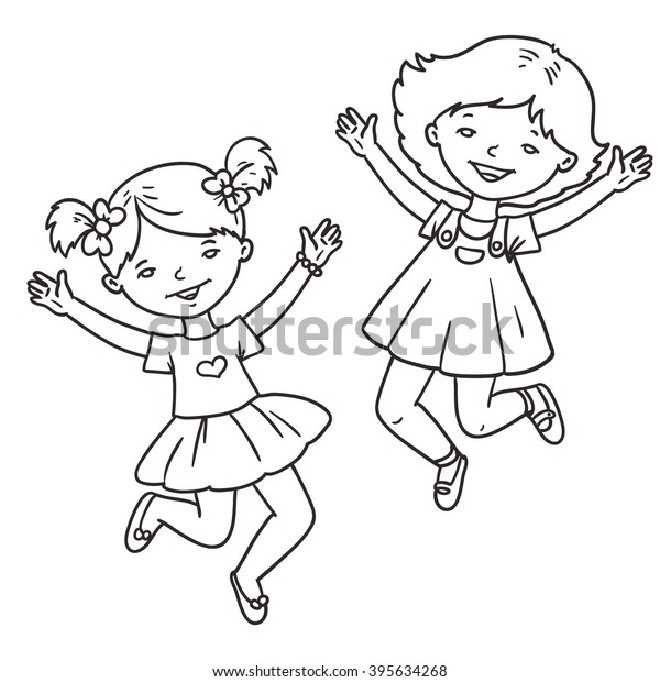 Kids Jumping Friends Girls Jump Vector Stock Vector (Royalty Free ...