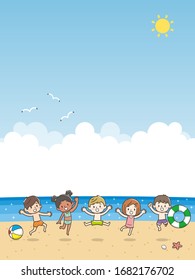 Kids jumping on the beach