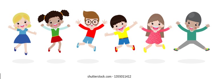 Cheerful Kids Jumping Together Isolated Vector Stock Vector (Royalty ...