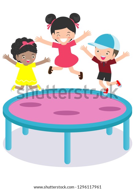 Kids jumping on trampoline. child Practicing Different Sports And