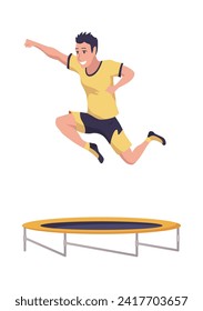 Kids jumping on trampoline icon. Child activities design element. Indoor or outdoor fun, fitness jumping. Equipment acrobatic and gymnastic exercises. Vector illustration