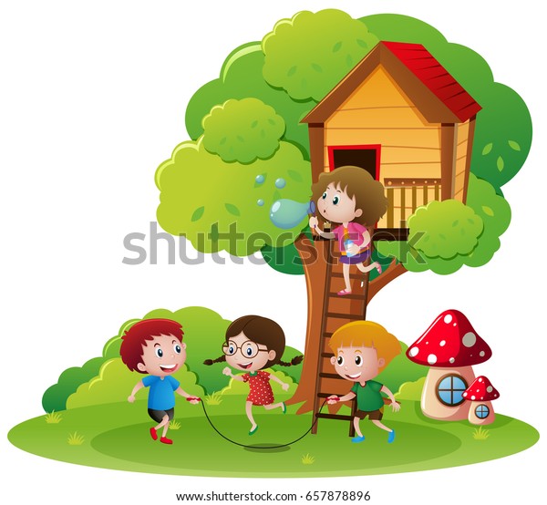 Kids Jumping Rope Park Illustration Stock Vector (Royalty Free ...