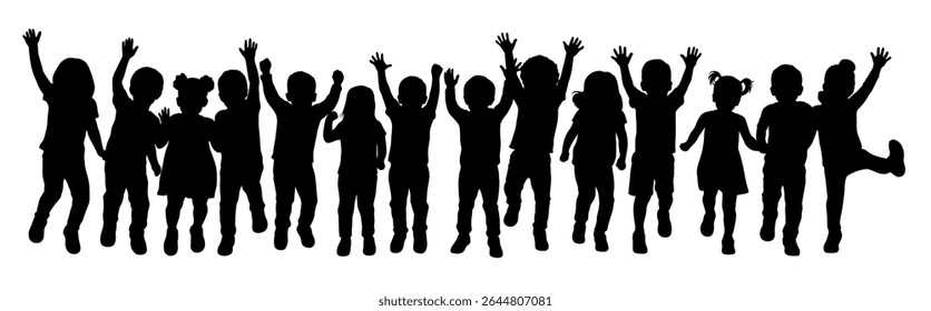 Kids jumping silhouette, happy kids, running isolated on white background