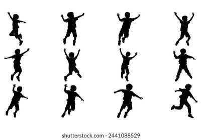 Kids jumping silhouette, set child jump logo icon design vector