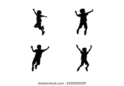 Kids jumping silhouette set, set child jump logo icon design vector
