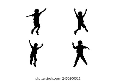 Kids jumping silhouette set, set child jump logo icon design vector
