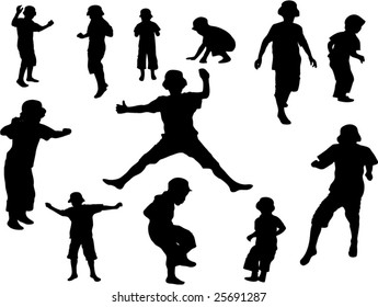 kids jumping silhouette vector