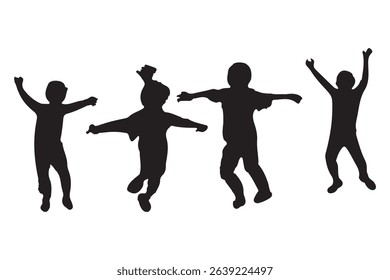  kids Jumping Silhouette Vector, silhouette of children playing