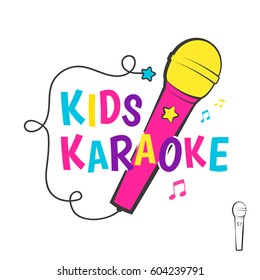 Kids Karaoke Logo Or Emblem With Microphone. Vector Illustration