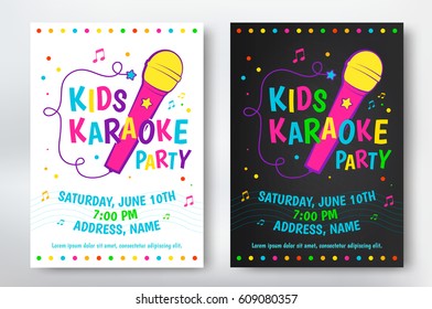 Kids Karaoke Party Poster Or Flyer Design. Vector Illustration