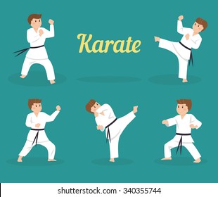 Kids karate. Vector isolated illustration. Cartoon character.