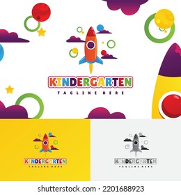Kids Kindergarten Rocket Launcher go learning Logo Template with Fun Color Combination for Course Product School Brand