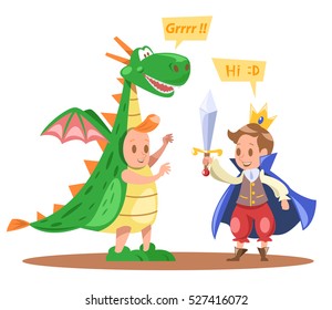 kids king and dragon characters design 