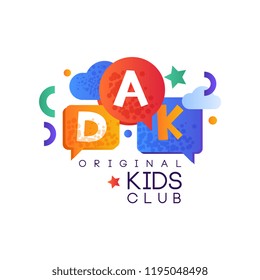 Kids land club logo original, creative label template, playground, entertainment or educational club badge vector Illustration on a white background
