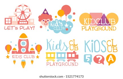 Kids Land Club Logo Set, Playiground, Education Centre for Children Colorful Labels Vector Illustration