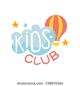 Kids Land Playground And Entertainment Club Colorful Promo Sign With Cloud And Hot Air Balloon For The Playing Space For Children