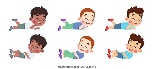 Kids Laughing Lying Down in Differents Skin Color
