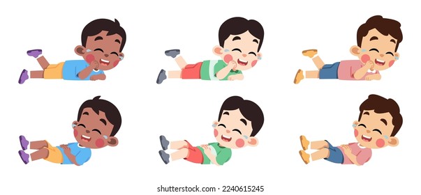 Kids Laughing Lying Down in Differents Skin Color