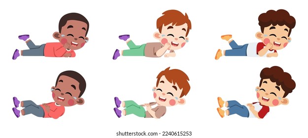 Kids Laughing Lying Down in Differents Skin Color