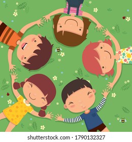 niños sobre una hierba, un vector, Ilustración