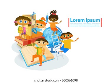 Kids Learing Together Small Children Visiting Classes Develop Hobbies Flat Vector Illustration
