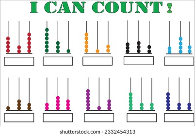 Los niños aprenden números con abacus, hoja de cálculo matemática para niños. Juego educativo para los niños.