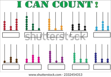 Kids learn numbers with abacus, math worksheet for children. Educational game for kids.