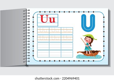 Kids Learning Alphabets. Worksheet for kids activity. Letter  U.