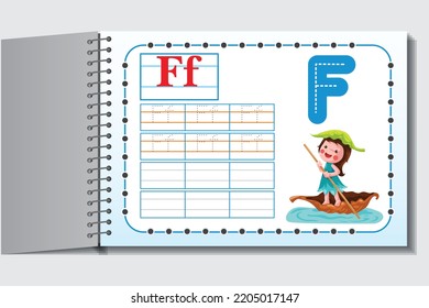 Niños aprendiendo alfabetos. Hoja de trabajo para actividades infantiles. Letra F.