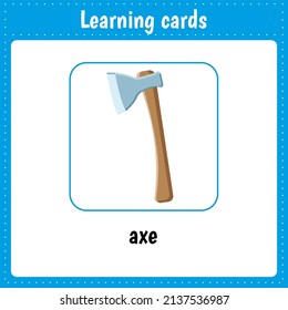 Kids learning cards. Axe.Learning english alphabet. cartoon illustrations vector collection. Educational flashcards for pupils or students in school learning