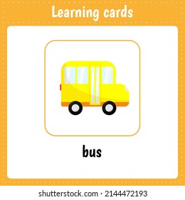 Niños aprendiendo tarjetas. Autobús escolar. Aprendiendo alfabeto inglés. dibujos animados colección vectorial.