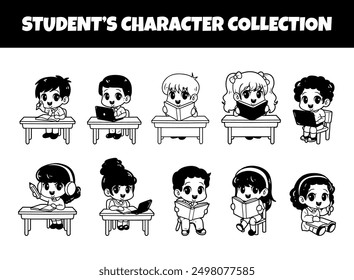 Kids are learning character outline vector collection