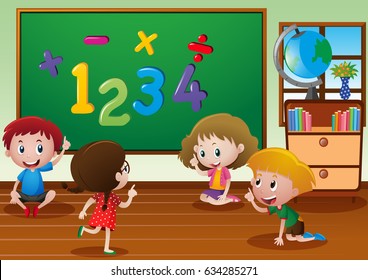 Kids learning in classroom illustration