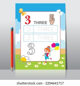 Kids learning Counting numbers. Worksheet for learning numbers. Number .