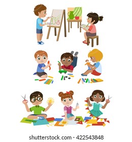 Kids Learning Craft Set Of Colorful Simple Design Vector Drawings Isolated On White Background
