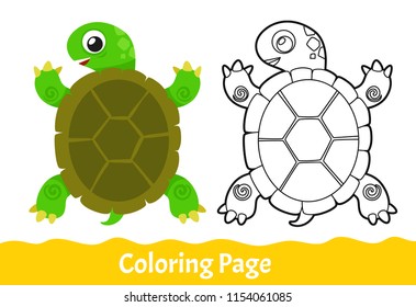 Kids Learning Exercises. Coloring Pages Cartoon Turtle. Education Game for Children. Vector Illustration