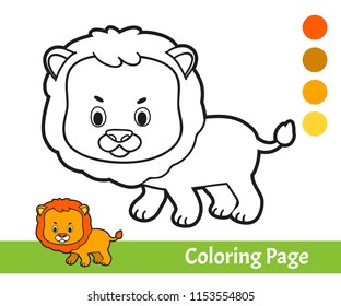 Kids Learning Game Coloring Book for Children. Cartoon Animal Lion. Vector illustration