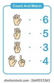 
Kids learning game. Count and match the fingers. Educational worksheet for kids