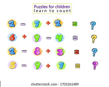 kids learning game ,Workbook on mathematics for preschool education. puzzles for children. learn to count. Vector