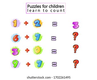 kids learning game ,Workbook on mathematics for preschool education. puzzles for children. learn to count. Vector